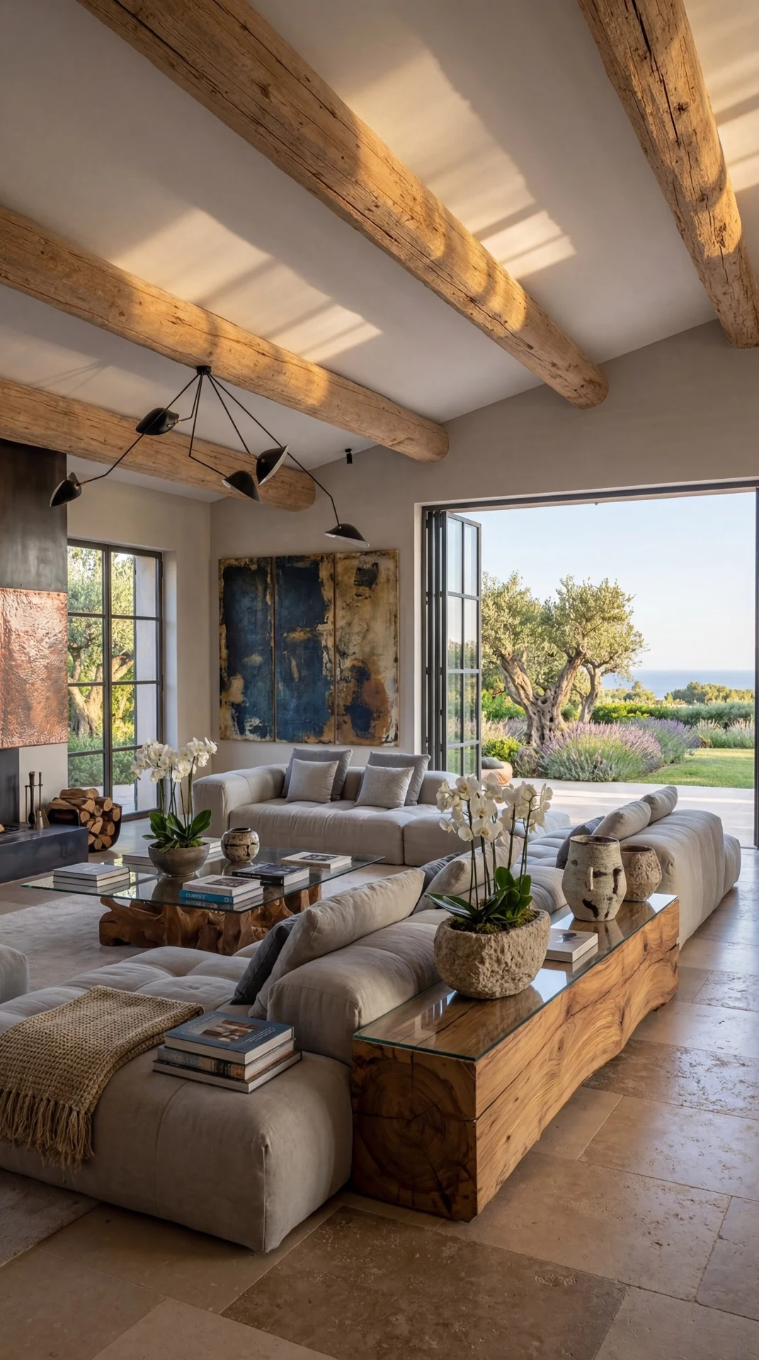 A completed private residence with warm timber details and views to the sea